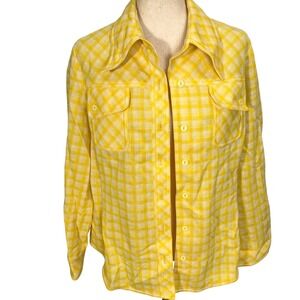 Alex Colman California  Shacket Women 18 Yellow Plaid Gingham Shirt‎ Hippie 70s